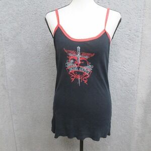 Bon Jovi Y2K Lace Trim Cami Tank Top Women XL Black Red Rock Band Graphic Grunge